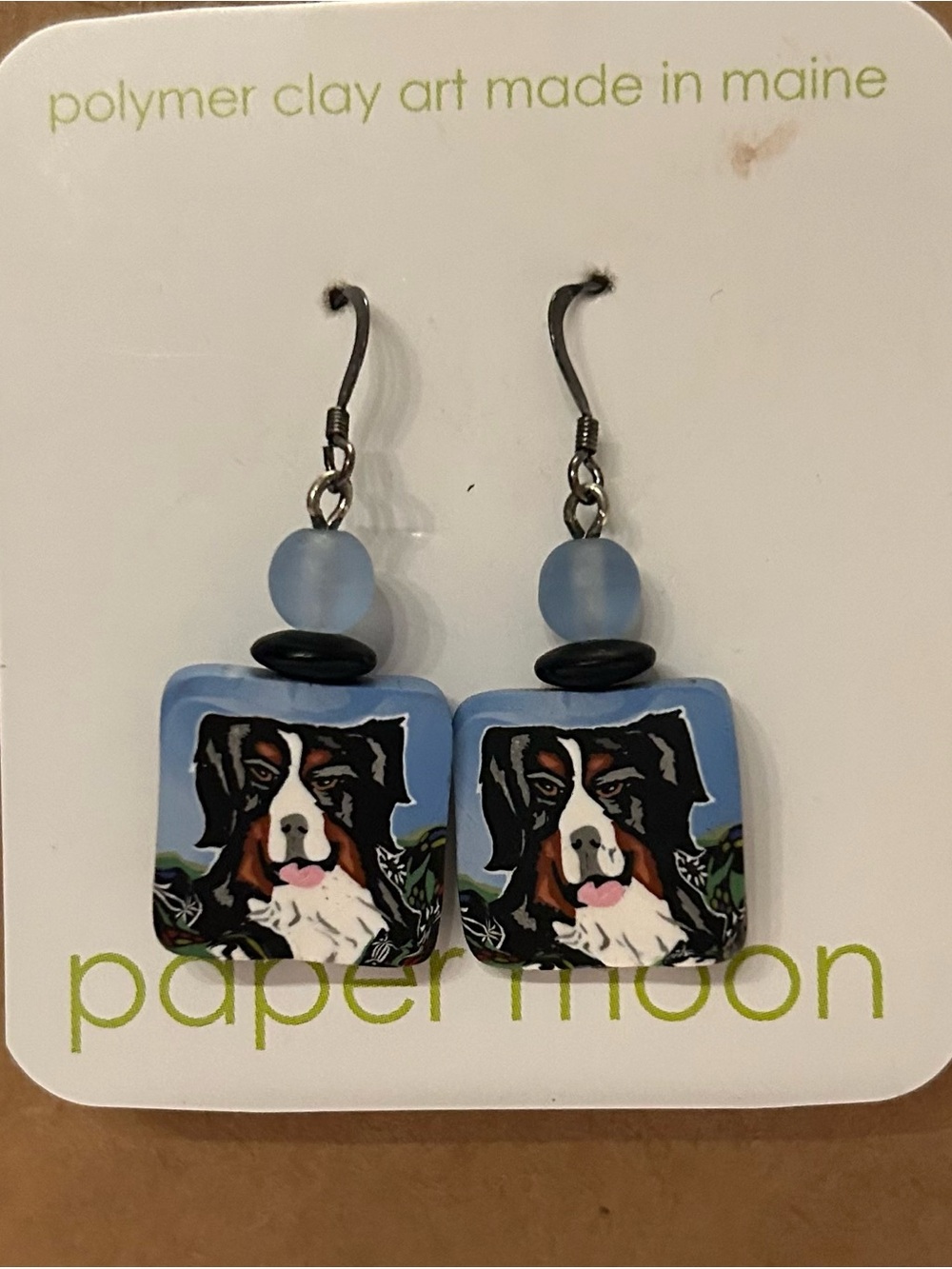Papermoon Blue Bernese Mountain Dog Polymer Clay Dangle Earrings